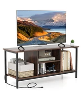 Gymax Tv Console Table w/ Power Outlets 50" Industrial Tv Stand w/ Open Shelves & Compartments