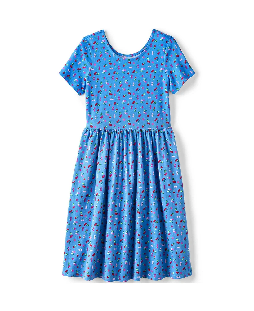 Lands' End Girls Plus Short Sleeve Gathered Waist Jersey Dress