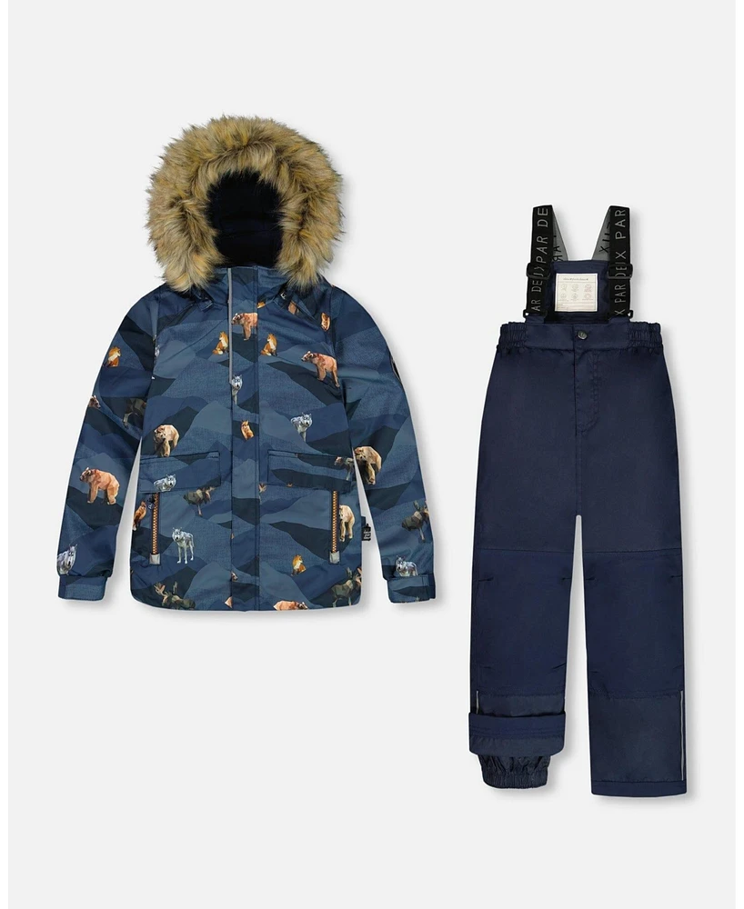 Deux par Toddler Boys Two Piece Snowsuit Navy Printed Mountains Animals - Toddler|Child