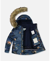 Deux par Toddler Boys Two Piece Snowsuit Navy Printed Mountains Animals - Toddler|Child