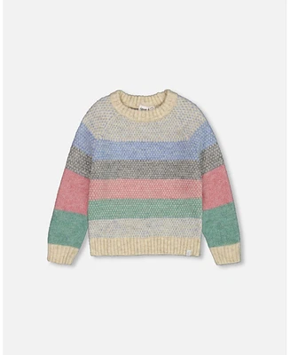 Deux par Deux Girl Horizontal Stripe Sweater Beige, Blue And Pink - Child