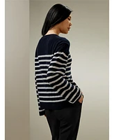 Lilysilk Women's Drop-Shoulder Striped Cashmere Sweater