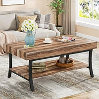 Tribesigns Farmhouse Coffee Table with Storage, 2-Tier Rustic Living Room Table Industrial Center Table Wooden Low Rectangle Cocktail Tea Table, Oak &