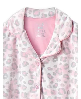 Max and Olivia Girls Velour Animal Print Coat Pajama with Matching Scrunchie 3pc set