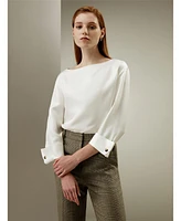 Silk Twill Blouse with Boat Neckline for Women
