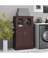 Costway Bathroom Storage Cabinet Linen with Doors and Adjustable Shelves