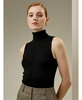 Silk Knitted Turtleneck Sleeveless Top for Women