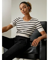 Lilysilk Women's Silk Striped Cropped Knit Top