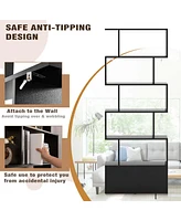 Costway 6-Tier S-Shaped Bookcase Storage Rack Bookshelf with Cabinet Anti-toppling Devices