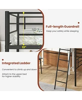 Twin Metal Loft Bed Frame with Ladder Loft Bed with Safety Guardrails