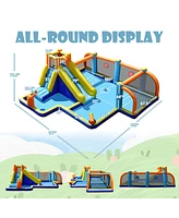 Costway Giant Soccer-Themed Inflatable Water Slide Bouncer Splash Pool With 735W Blower