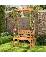 Costway Patio Garden Arbor with Pergola Bench 2 Trellises for Climbing Plants Vines Grapes