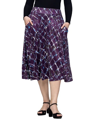 24seven Comfort Apparel Women's Purple Print Elastic Waist Pocket Midi Skirt