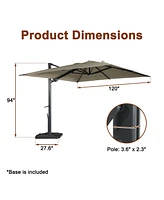Boyel Living 10 ft. 360 B0; Rotation Square Cantilever Patio Umbrella with Base and Led Light