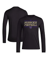 Adidas Men's Black Washington Huskies Locker Football Pre-Game Aeroready Long Sleeve T-Shirt