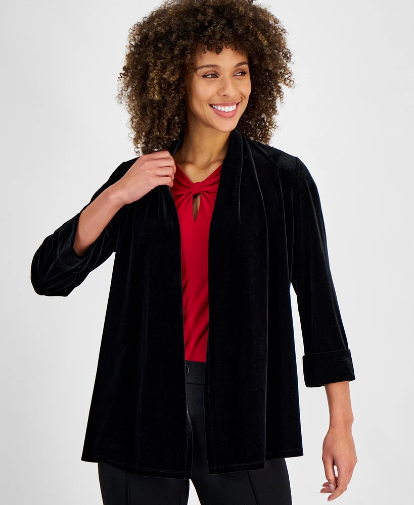 Kasper Women's Velour 3/4-Sleeve Cuffed Cardigan