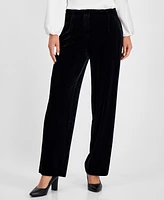 Kasper Women's High Rise Straight-Leg Velvet Pants, Regular and Petite Sizes