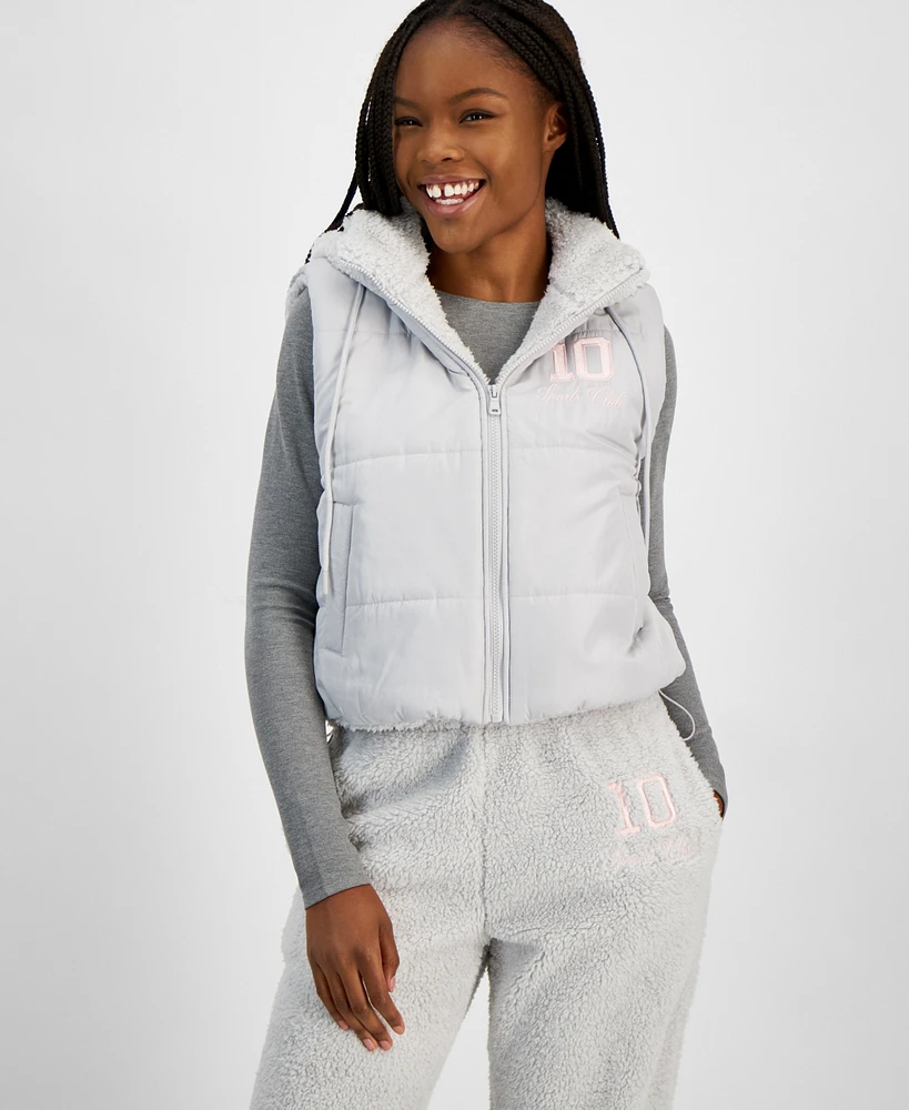Madden Girl Juniors' Sherpa Hooded Puffer Vest