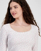 Just Polly Juniors' Ribbed Lace-Trim Scoop-Neck Top