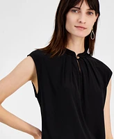 Kasper Women's Cap-Sleeve Band-Collar Top