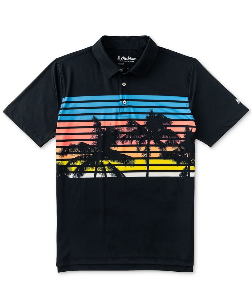 Chubbies Men's The Twilight Palms Tailored-Fit Performance Striped & Palm Print Polo Shirt