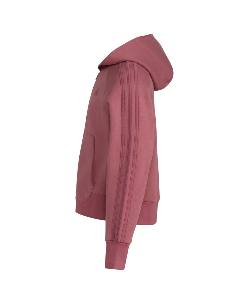 adidas Zip-Front 3-Stripe Cotton Hooded Fleece Jacket