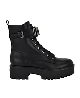 Guess Women's Vaires Lug Sole Cuff Lace Up Logo Plated Combat Booties