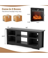 Gymax 58'' Tv Stand with 18'' Electric Fireplace Heater 3-Adjustable Shelves for 65'' Tv