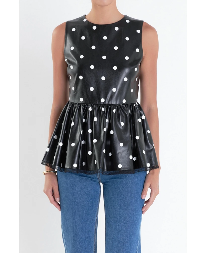 English Factory Women's Pu Polka Dot Top