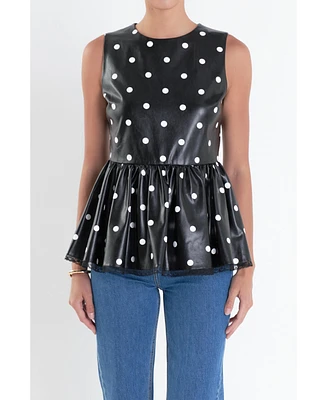 English Factory Women's Pu Polka Dot Top