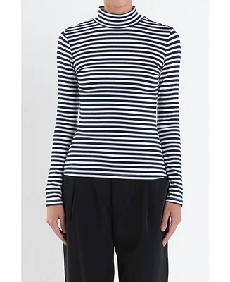 English Factory Women's Stripe Turtle Neck Top