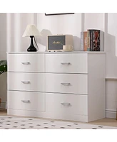 Sugift 6 Drawers Dresser Chest with Wide Storage Space for Bedroom-White