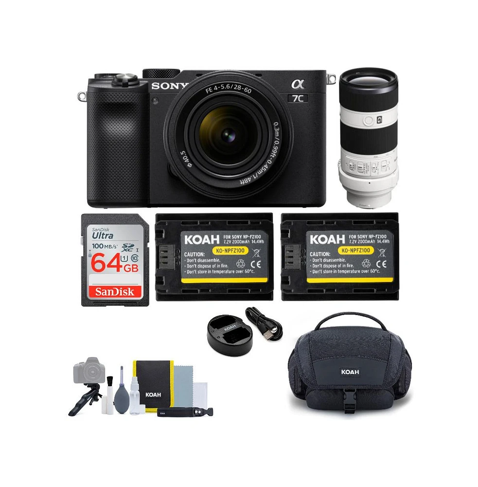 Sony Alpha a7C Mirrorless Camera (Black) Bundle with Fe 28-60mm & 70-200mm Lens