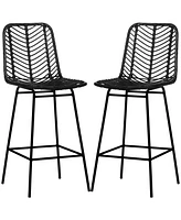 Homcom Modern Rattan Bar Stools Set of 4 for Kitchen Seating