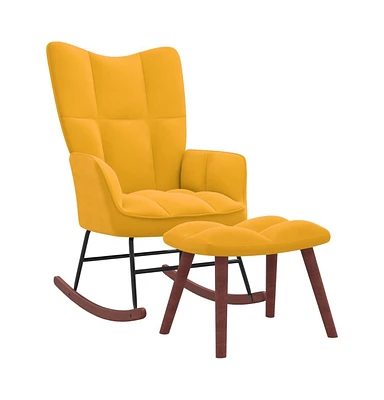 vidaXL Rocking Chair with a Stool Mustard Yellow Velvet