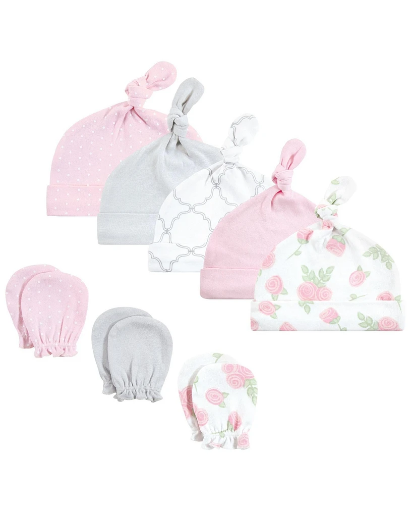 Hudson Baby Baby Girls Hudson Cotton Cap and Scratch Mitten Set, Rose, 0-6 Months