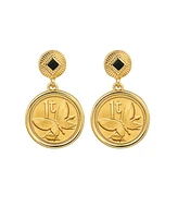 American Coin Treasures 17093 Gold Layered Butterfly Coin Goldtone Art Decor Earrings with Black Stone, Gold