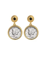 American Coin Treasures 17091 Mercury Dime Coin Goldtone Art Decor Earrings with Black Stone, Gold