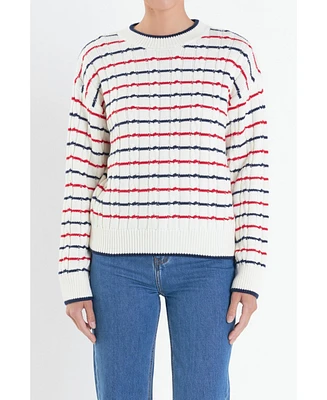 English Factory Women's Stripe Cable Knit