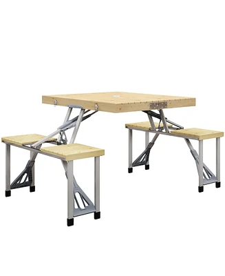 Outsunny Folding Camping Table and Chairs Set with Umbrella Hole