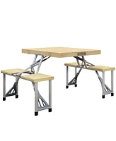 Outsunny Folding Camping Table and Chairs Set with Umbrella Hole