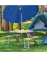 Outsunny Folding Camping Table and Chairs Set with Umbrella Hole