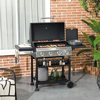 Outsunny 4 Burner Propane Gas Grill with Side Burner, Outdoor Barbeque