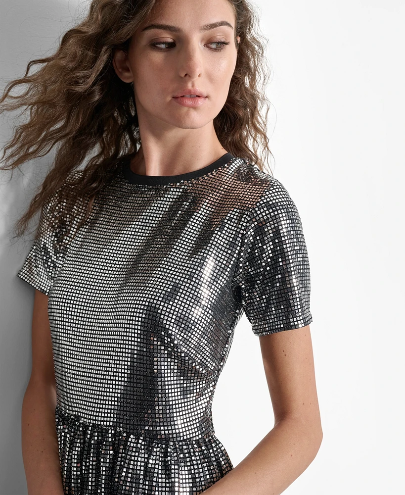Dkny Women's Sequin Bubble Skirt Mini Dress
