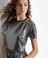 Dkny Women's Sequin Bubble Skirt Mini Dress