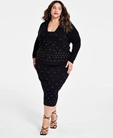 Nina Parker Trendy Plus Size Embellished Rib Knit Cardigan Tank Skirt