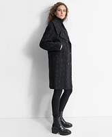 Dkny Women's Broken-Stripe Long-Sleeve Oversized Coat