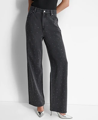 Dkny Women's Mid-Rise Embellished Straight-Leg Jeans