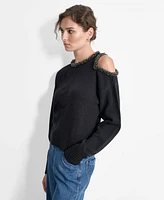 Dkny Women's Embellished Cold-Shoulder Long-Sleeve Sweater