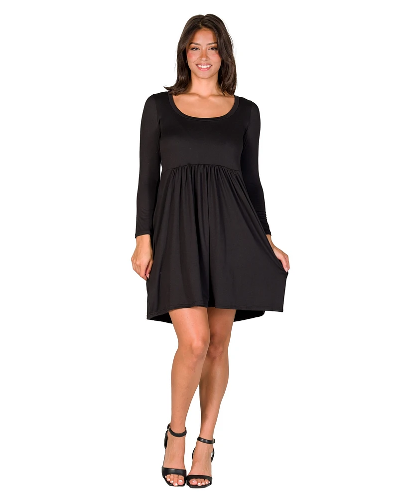 24seven Comfort Apparel Women's Long Sleeve Babydoll Knee Length Dress